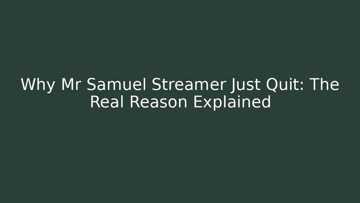 Why Mr Samuel Streamer Just Quit: The Real Reason Explained